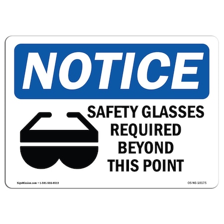 Signmission OSHA Sign, Glasses Required Beyond, 5in X 3.5in Decal, 5" W, 3.5" H, Landscape, OS-NS-D-35-L-18175 OS-NS-D-35-L-18175
